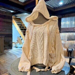 POL Cream Cable Knit Hooded Sweater